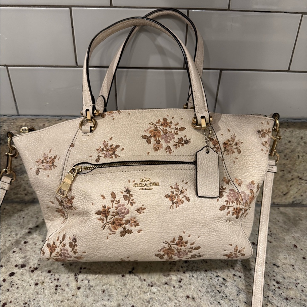 Coach Leather Prairie Satchel with Rose Print
